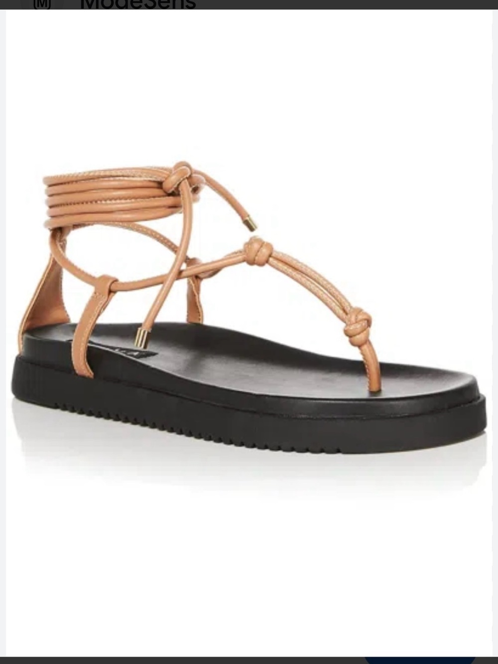 Aqua Tan Knot-Strap Lace-Up Sandal with Black Sole